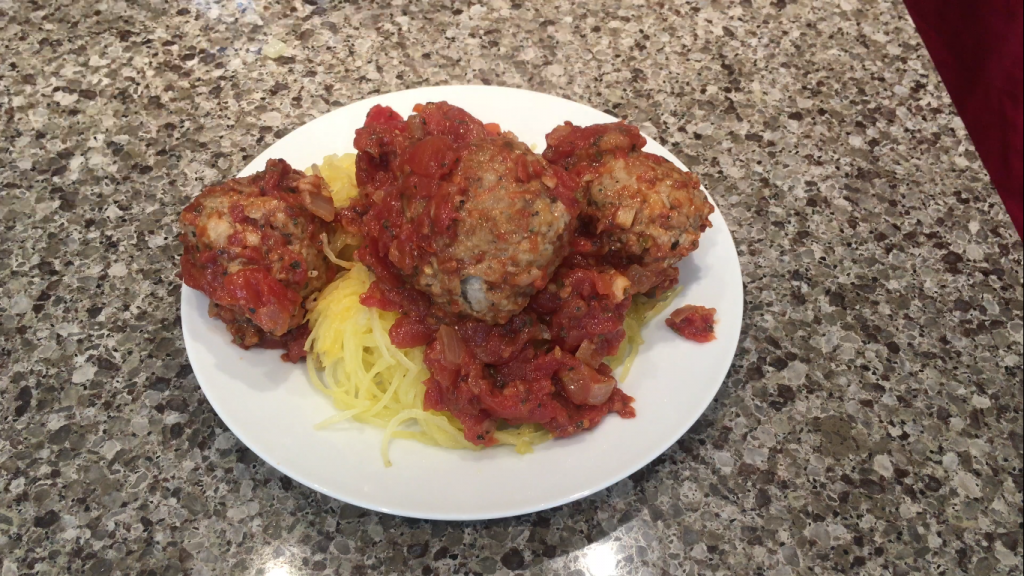 Spaghetti Squash with Spicy Chicken Meatballs